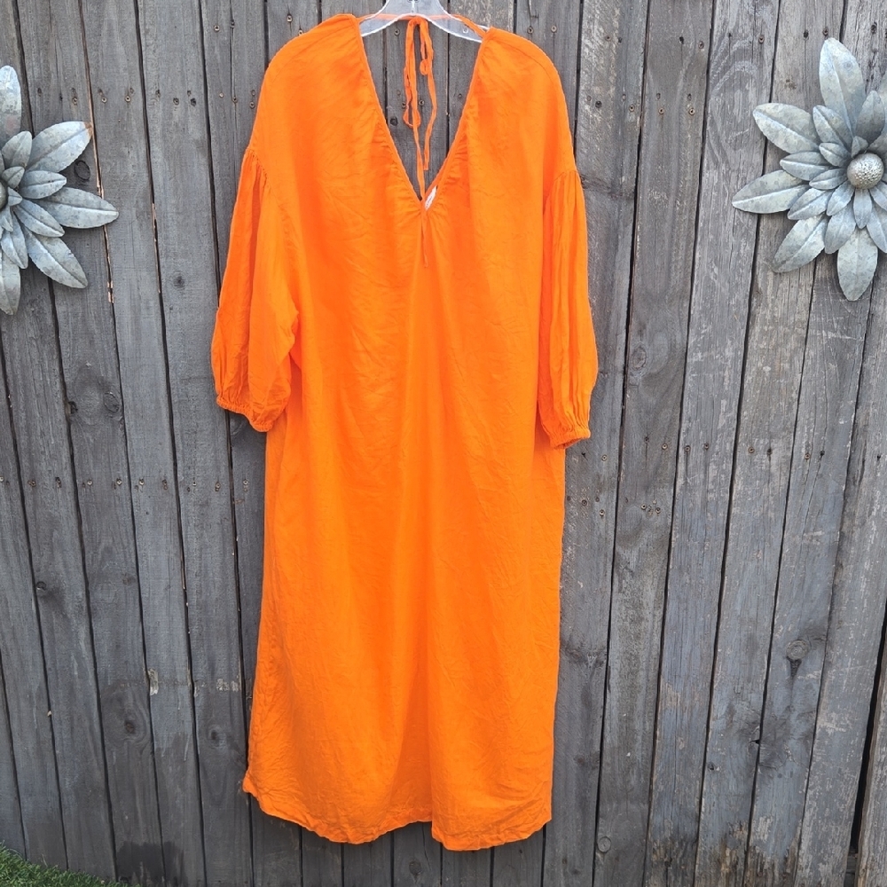 Banana Republic Bright Orange Maxi Dress 100% Linen Size XXL - Picture 3 of 10